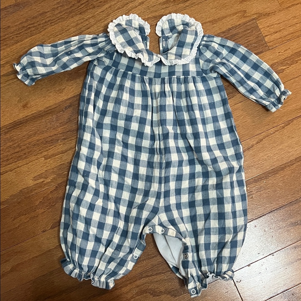 Blue and White Checkered Kids One Piece